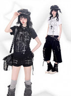 Black Tee with Side Drawstring and Dark Print - KNOW8 Online Shop - image 1