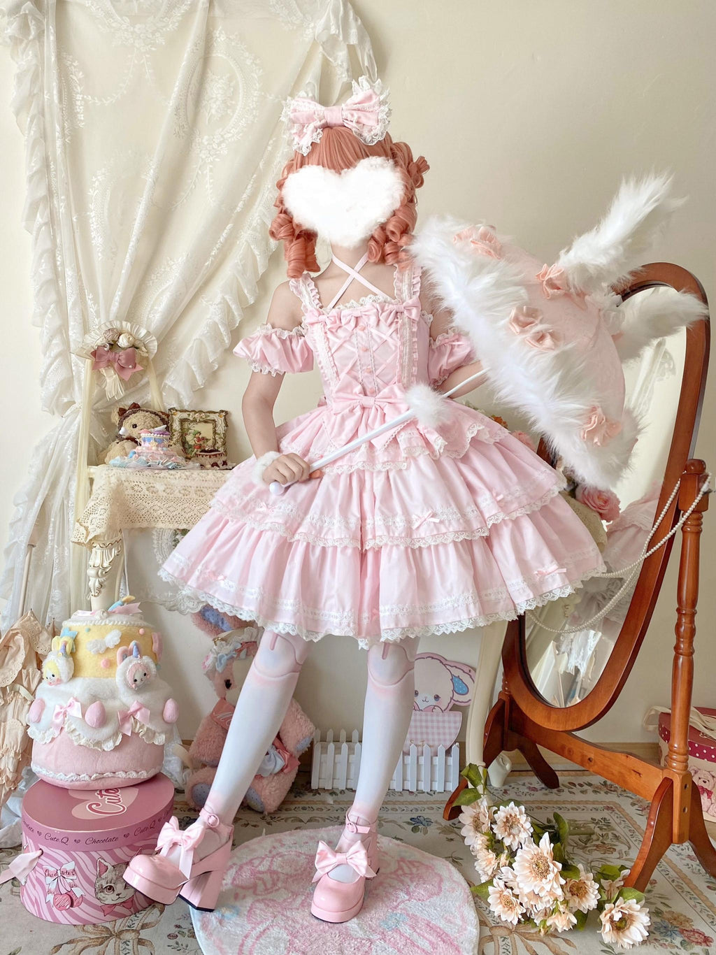 Rose Romance - Pink Sweet Lolita JSK Dress, Tiered Hem - image 1