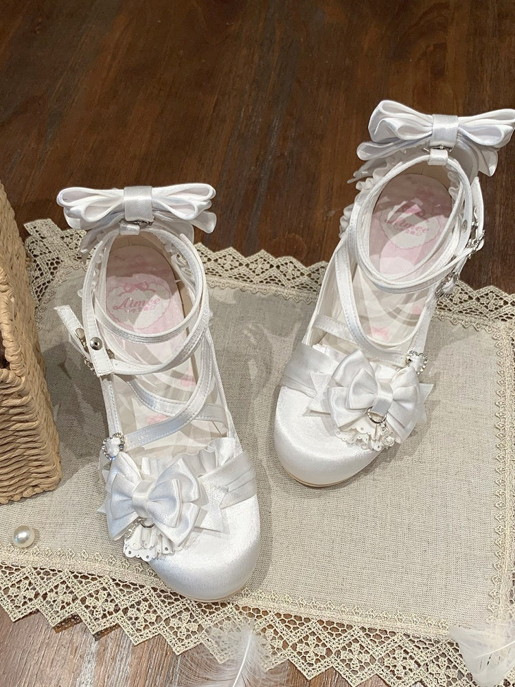 Satin Butterfly-Knot Lolita High Heels with Heart Buckle - image 4