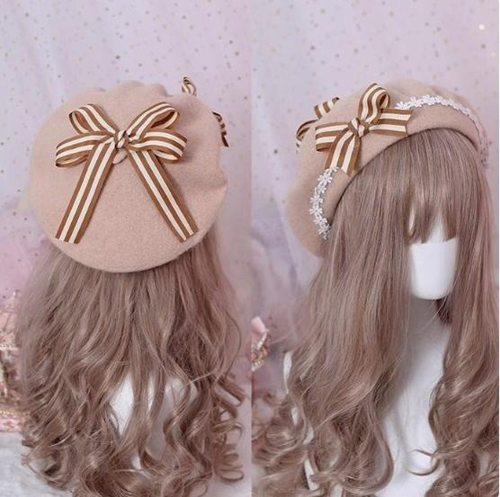 Xiaogui - Sweet and Lovely Daisy Bowknot Woolen Beret - image 11