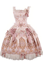 Antique Teddy Bear - Sleeveless Printed Bow Lace Sweet Elegant Lolita JSK Dress - image 3