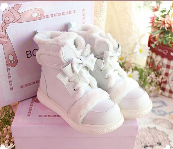 Bear Dada - Winter Kawaii Lolita Boots, Plush Accent - image 7