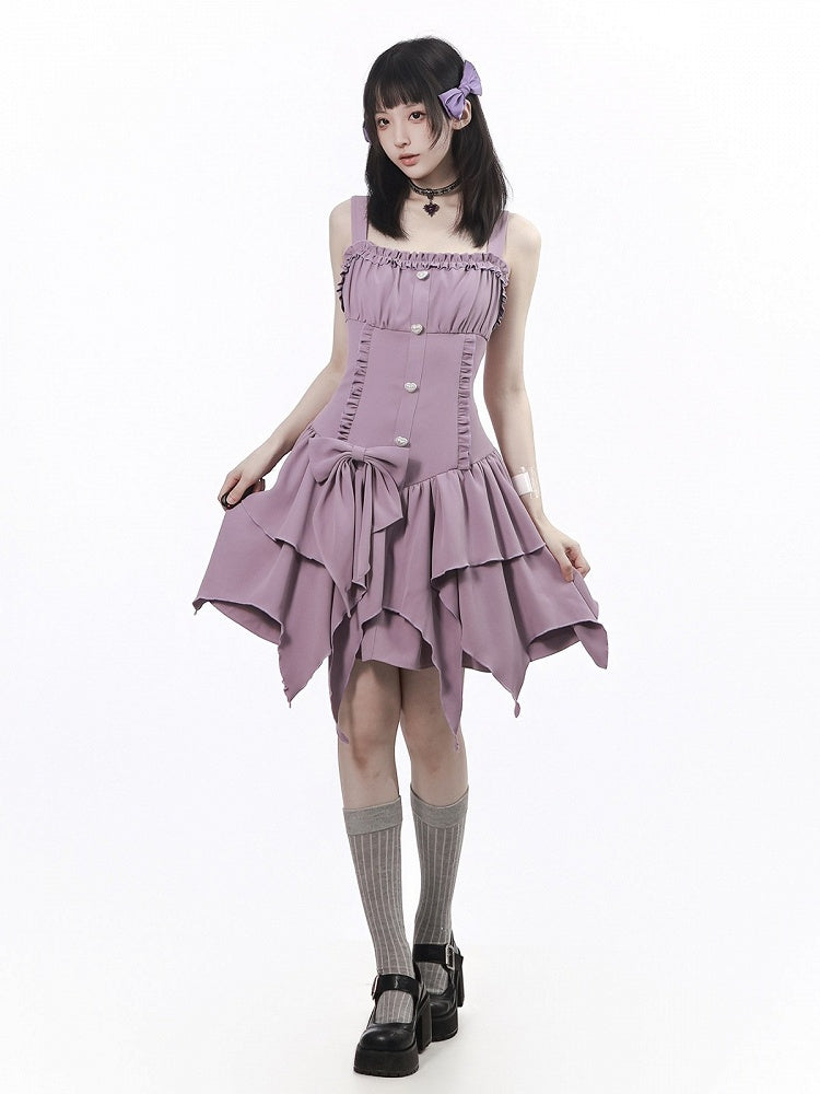 Purple Asymmetric Cami Dress with Ruffle and Bow - image 1