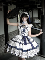 Blue and White Porcelain Corset Waist Lolita JSK Dress with Tassel Bows - image 8