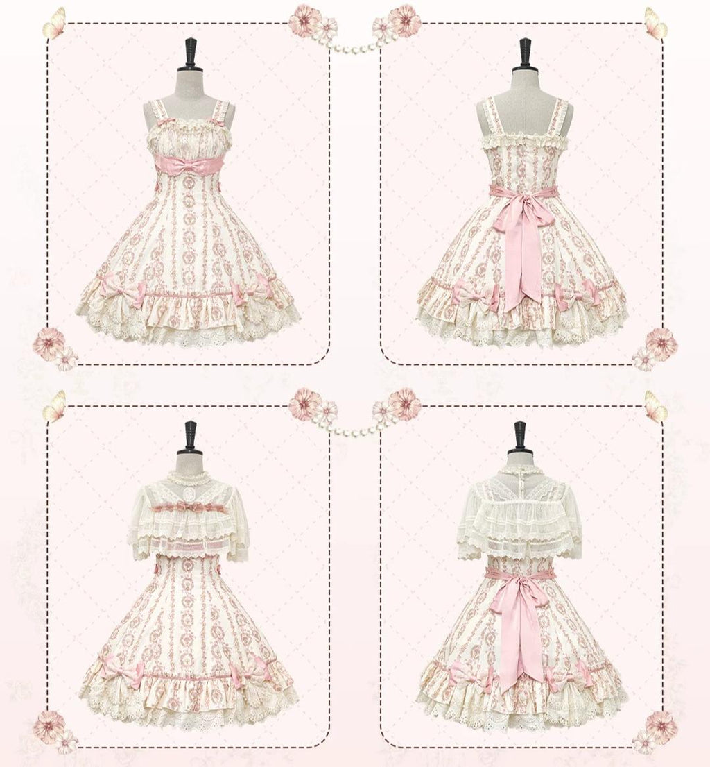 Whispers of Blossoms & Candlelight - Sweet Lolita Floral Printed JSK Dress with Bows and Accessories - image 5