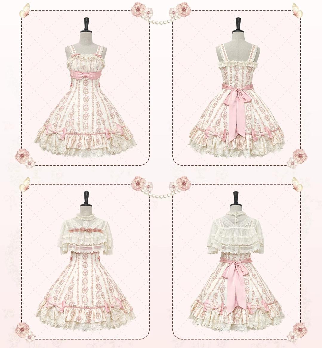 Whispers of Blossoms & Candlelight - Sweet Lolita Floral Printed JSK Dress with Bows and Accessories - image 5