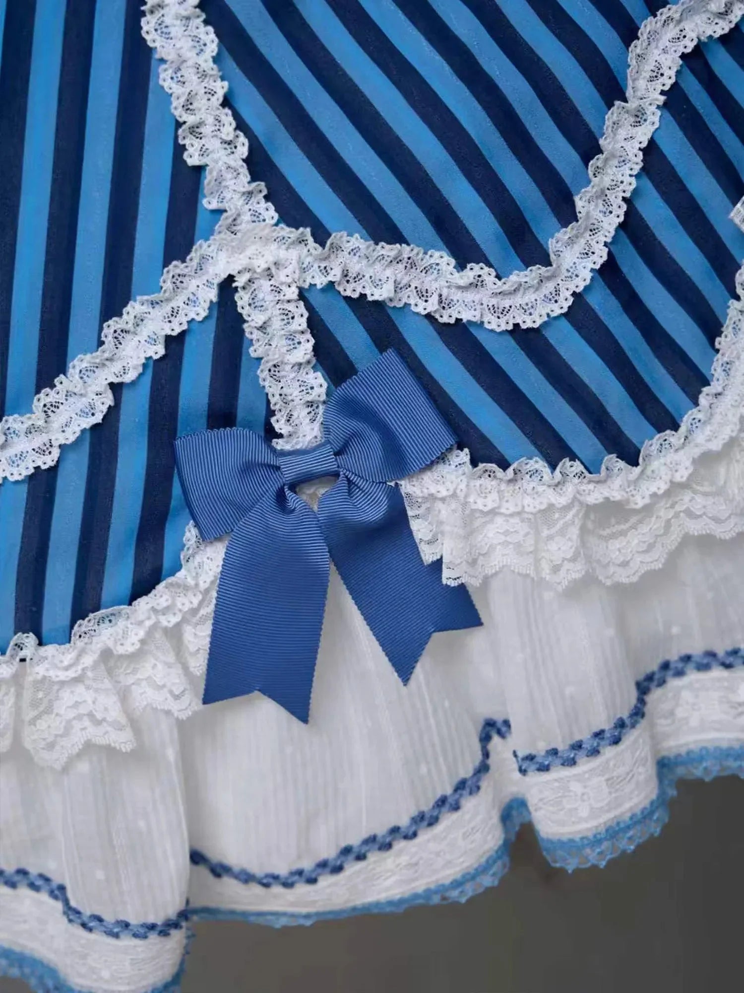 Antique Sailor Bear Blue Stripe Cropped Top Long Skirt Lolita Set - image 14