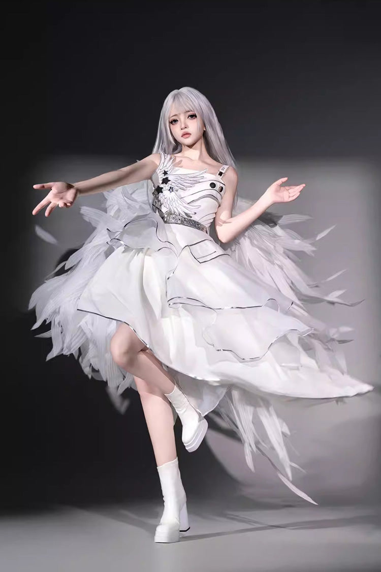 Silver Wings - Futuristic Punk Lolita JSK Dress Set - image 3