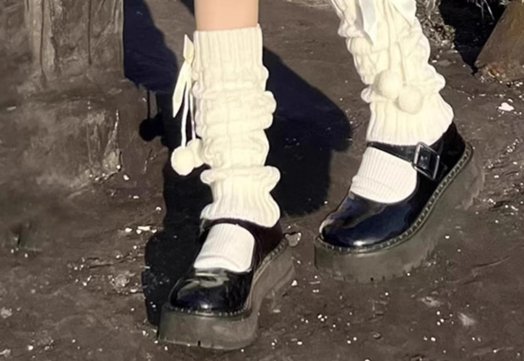 Cute Lolita Leg Warmers Winter Knitted JK Pile Socks - image 6