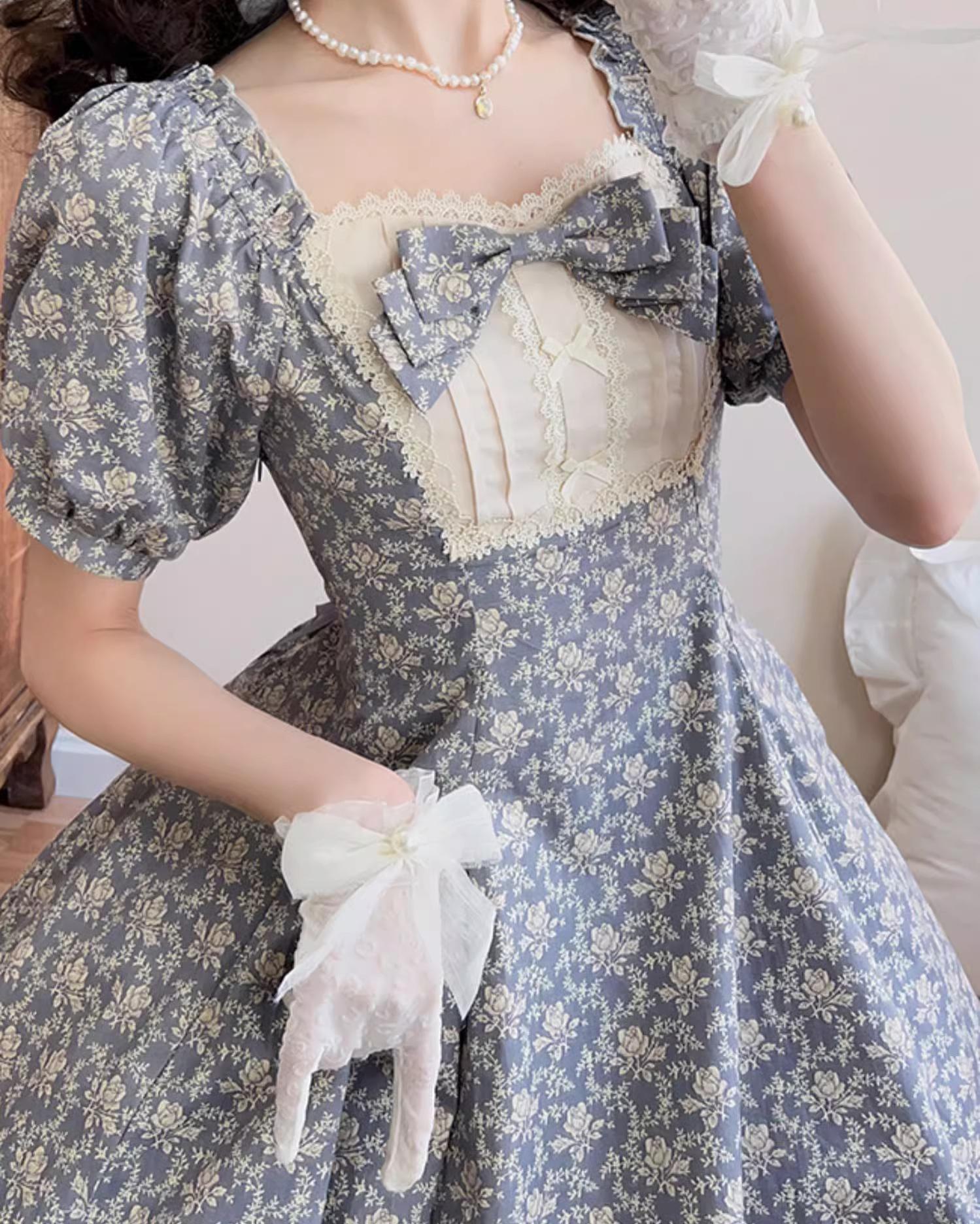 Pastoral Poem - Elegant Lolita OP Dress Floral Print 6-Piece Cut Lolita Dress - image 19