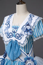 Antique Sailor Bear Blue Stripe Low Waist Lolita OP Dress - image 17