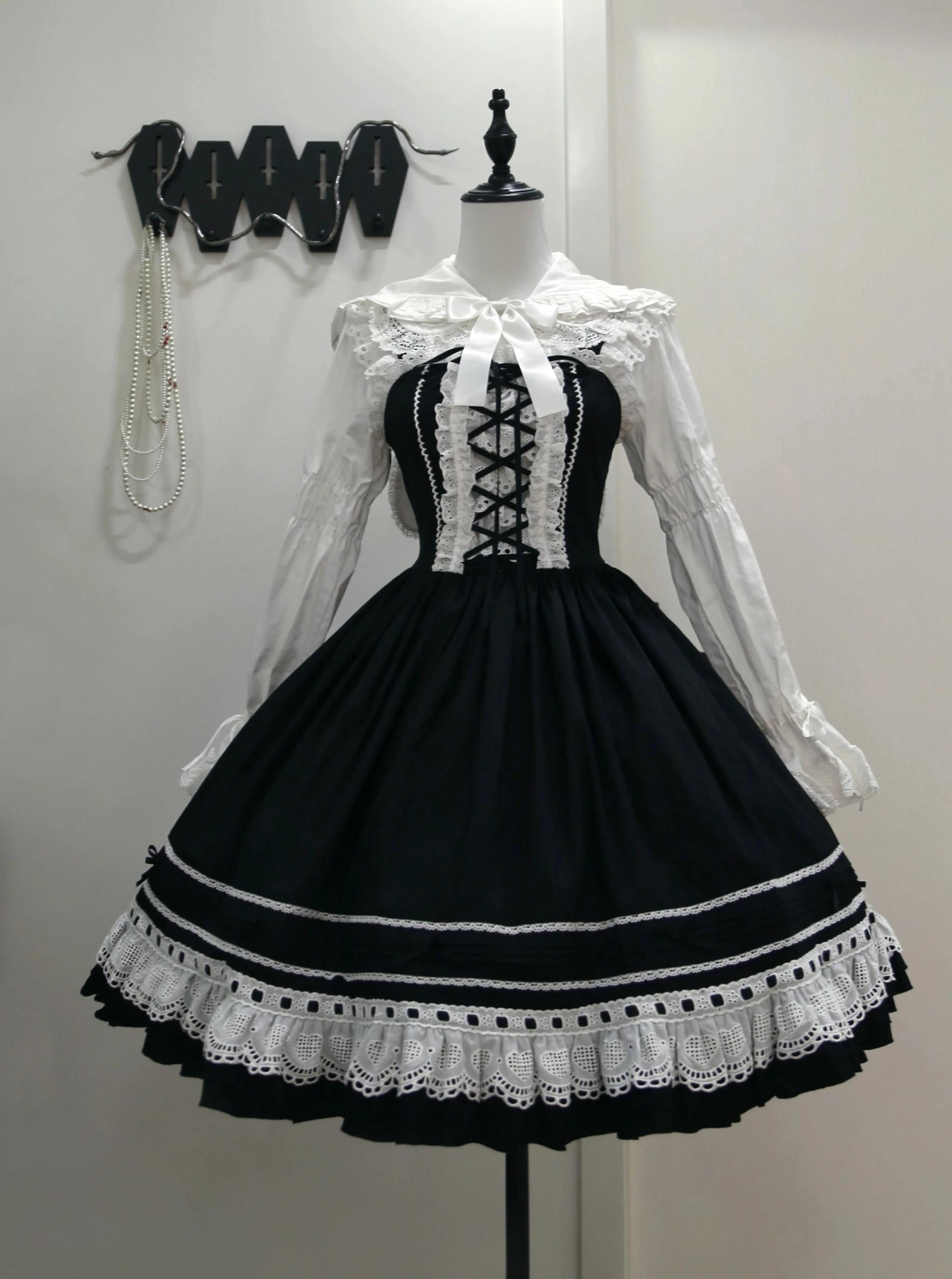 Little Bunny Bakery - Old School Lolita Cotton JSK Dress, Bunny-ear Heart Apron and Accessories - image 2