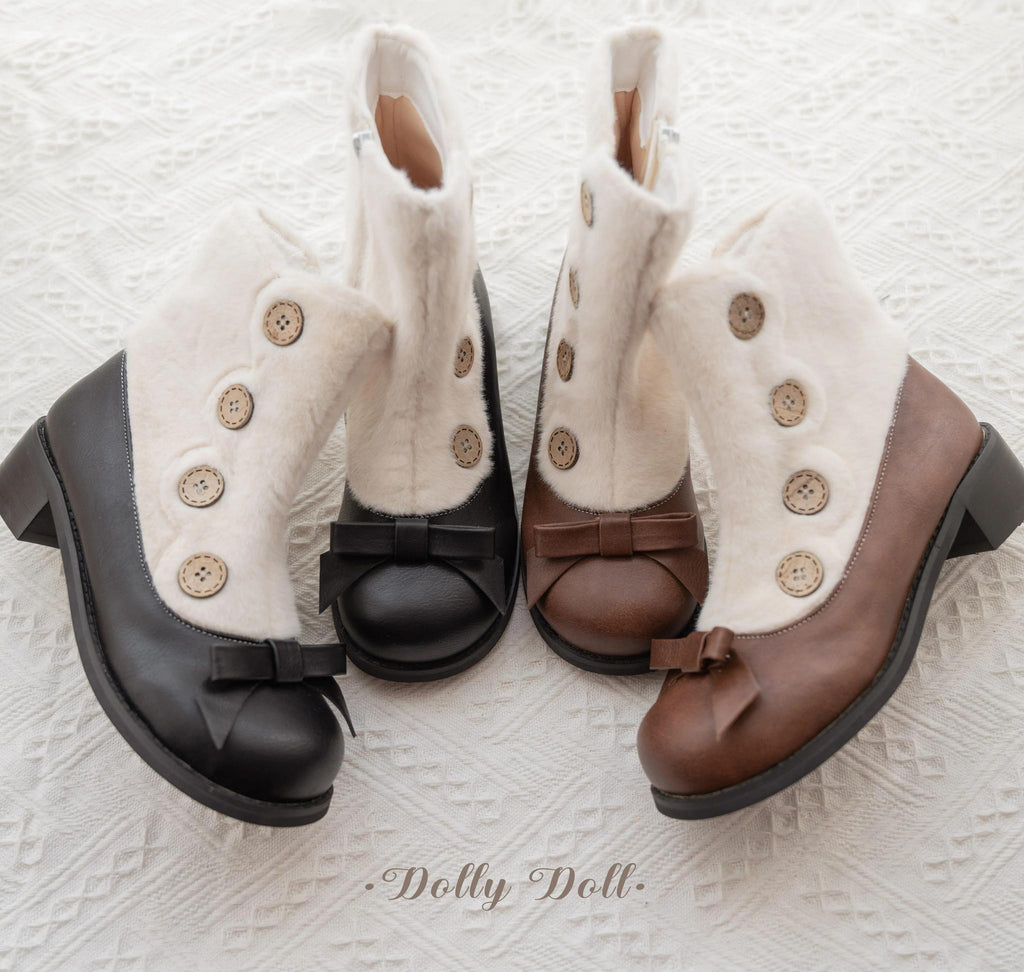 Winter Lolita Boots Fur Mary Jane Lolita Low Heel Shoes - image 3