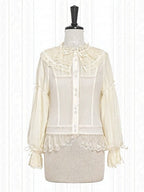 Beige Lace-Trim Blouse with Bow Accents - Stars Fall on the Foggy Island - image 1