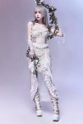 Redemption of the Deity - Drawstring Ruffle Embroidery Lace Pleated Gothic Lolita JSK Dress - image 1