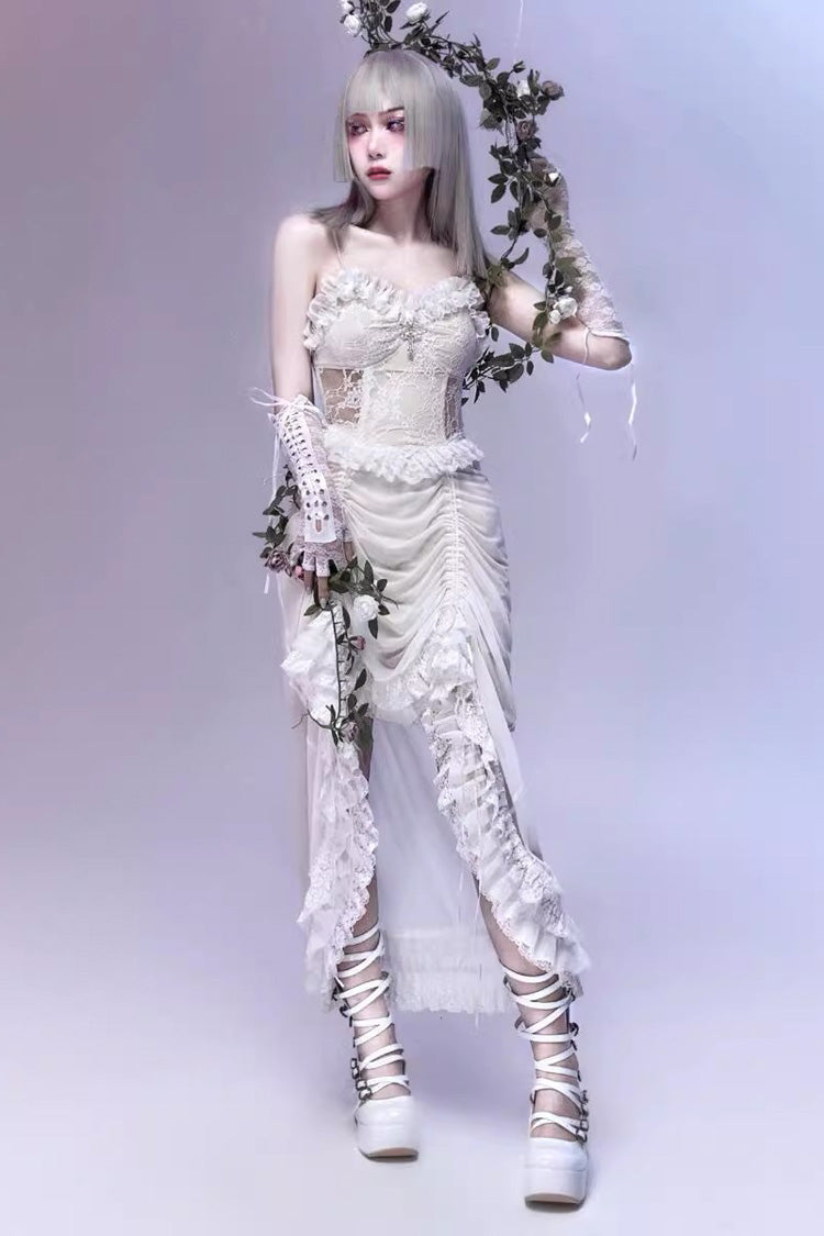 Redemption of the Deity - Drawstring Ruffle Embroidery Lace Pleated Gothic Lolita JSK Dress - image 1