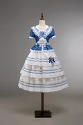 Antique Sailor Bear Blue Stripe Cropped Top Long Skirt Lolita Set - image 10
