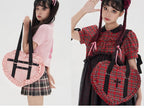 Vintage Lolita Heart Shaped Plaid Dot Print JK Uniform Bag - image 17