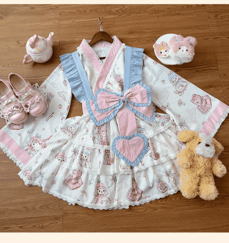 Showa Moe Bear - Plus Size Wa Lolita Dress Set Kawaii Lolita SK Suit - image 11