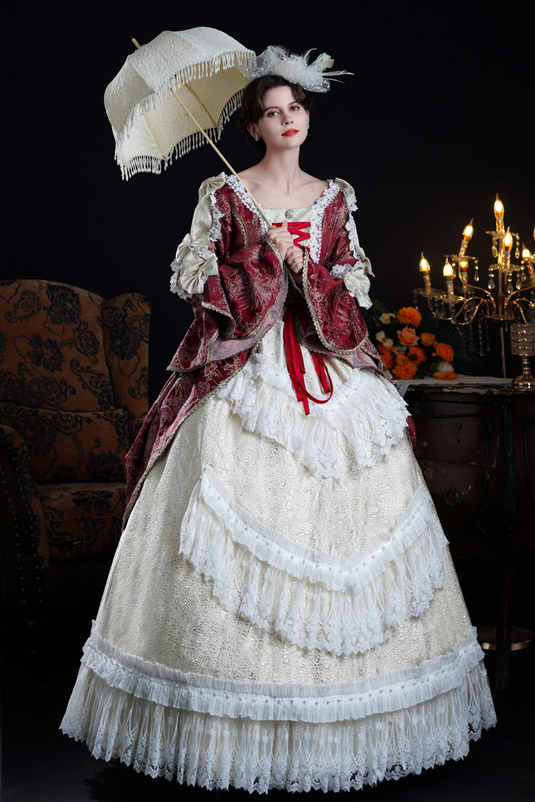 Wine and Ivory Classic Victorian Lolita Hime-Sleeve Dress - image 4
