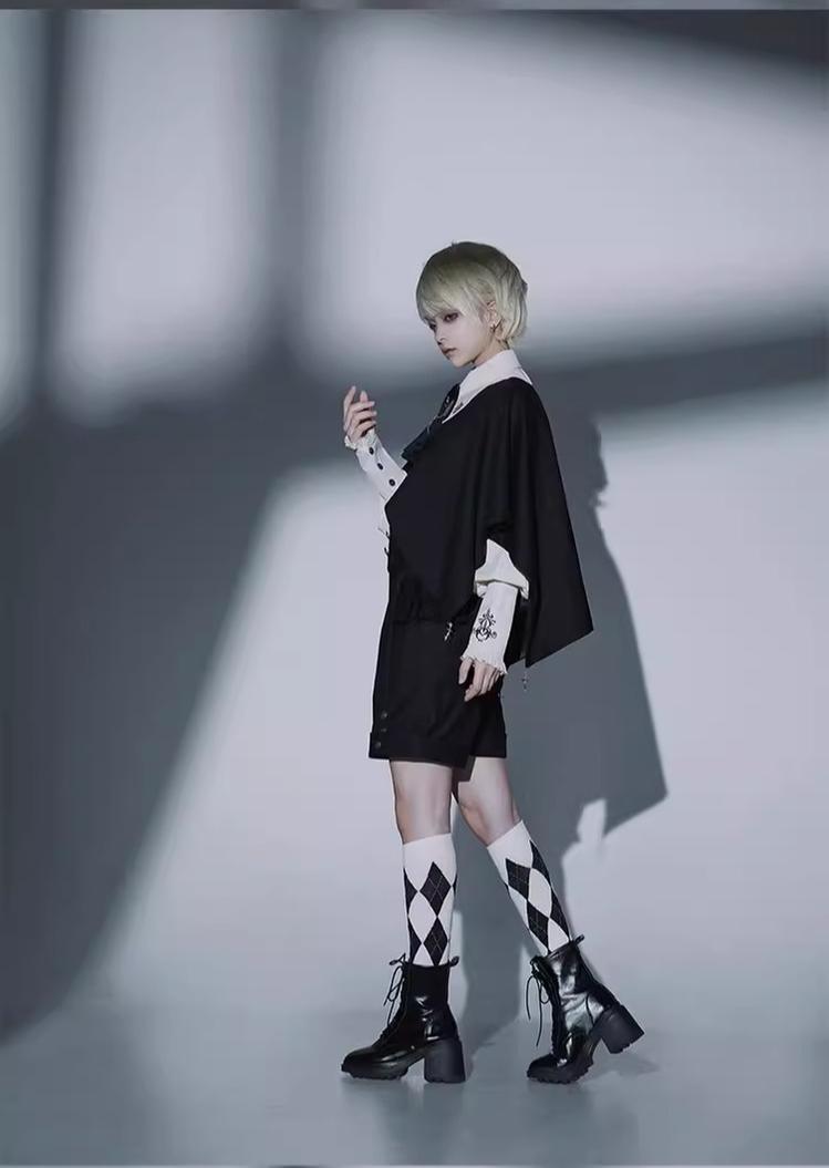 Night Raven Magic - Ouji Lolita Dress Set, Suspender Shorts & Cape - image 13