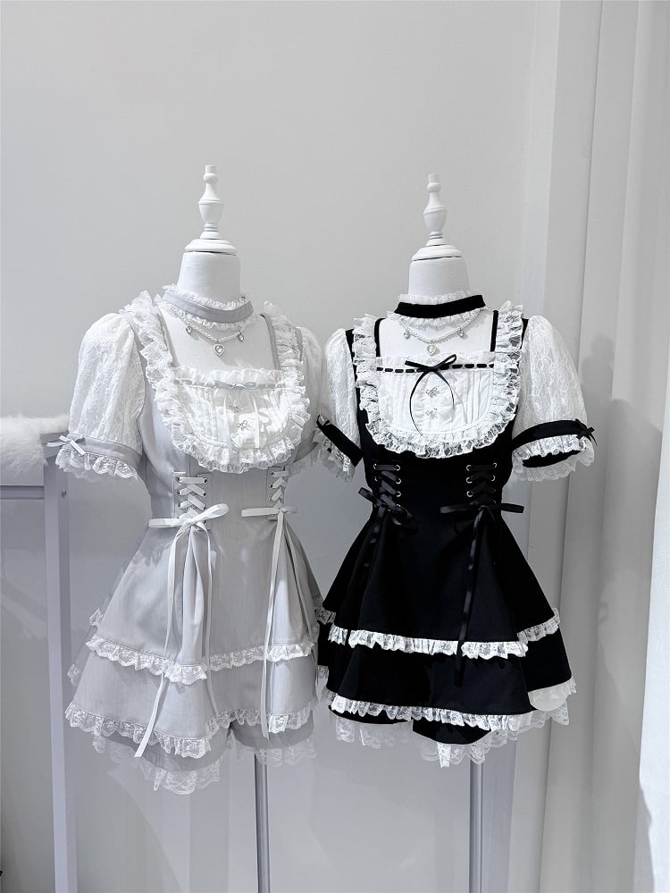 Shirohato Gray and White Ryousangata Dress Choker and Shorts Set - image 4