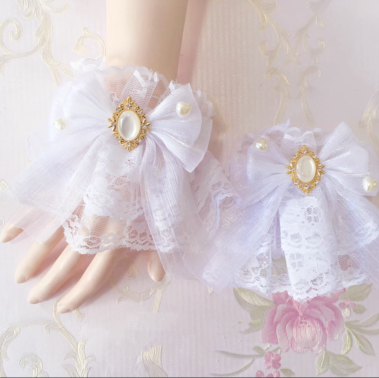 Sakura Home - Sweet Lolita Handmade Lace Bows Cuffs - image 12