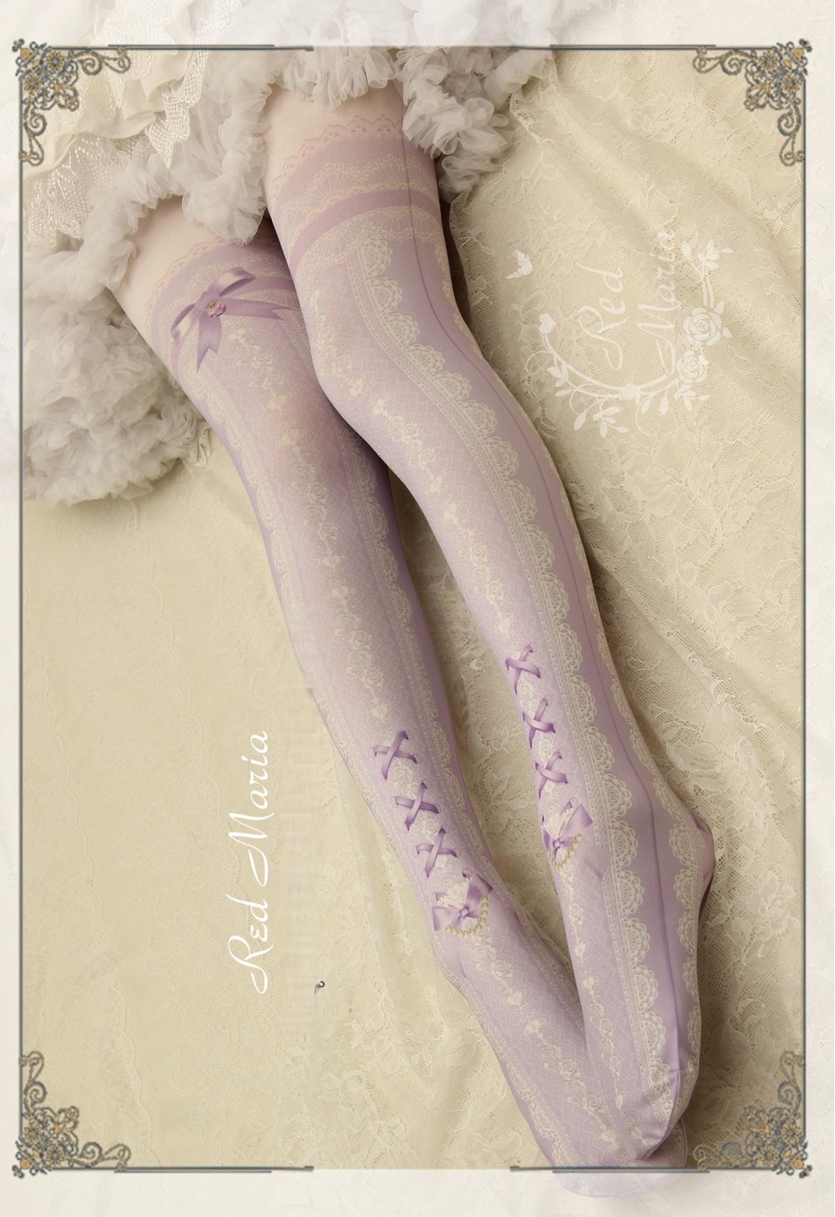 Lace Printed Bow 80D Lolita Tights Multicolors - image 8