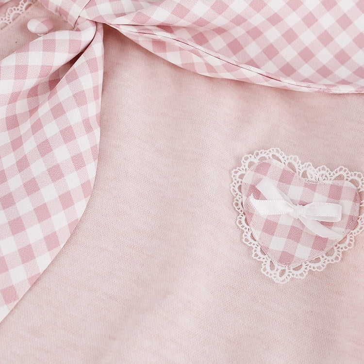 Pink Gingham Puff Sleeve Top with Tie Collar - serendipity - image 5