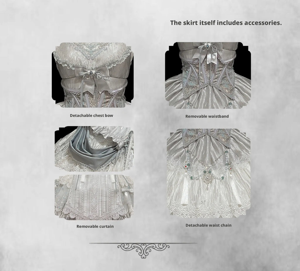 Candle Dragon Spirit - Fantasy White-Silver Lolita JSK Set - image 13