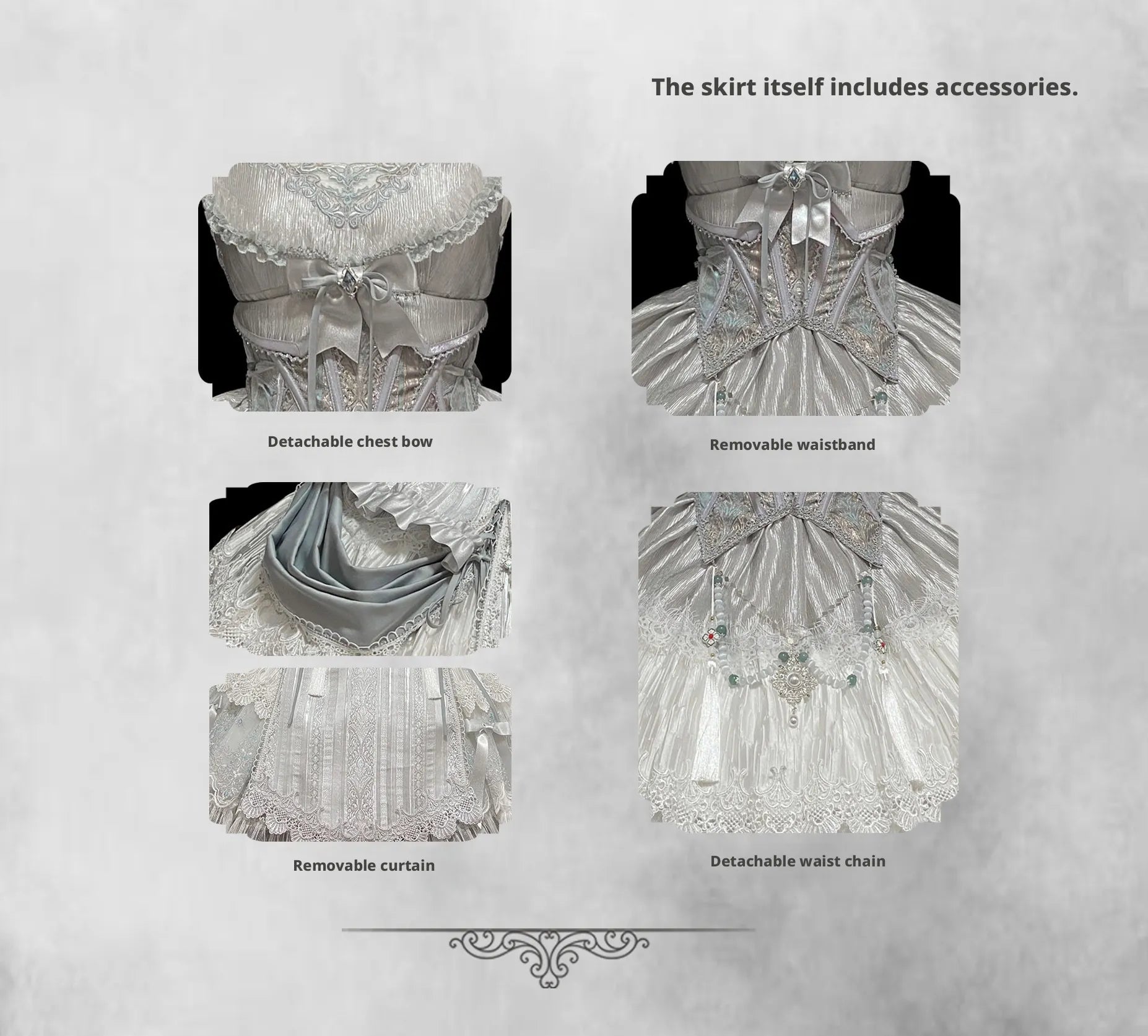 Candle Dragon Spirit - Fantasy White-Silver Lolita JSK Set - image 13