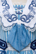 Antique Sailor Bear Blue Stripe Low Waist Lolita OP Dress - image 18