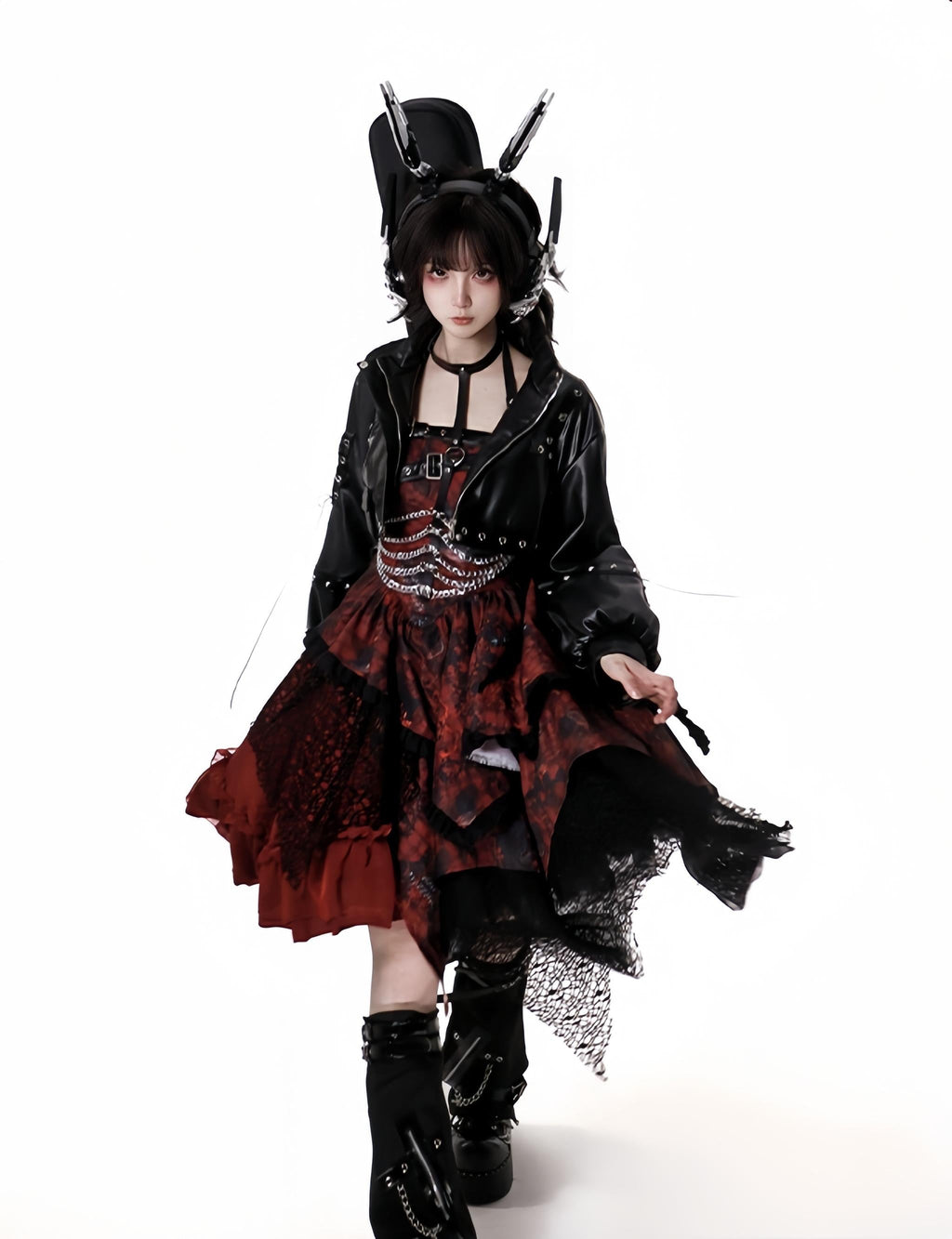Bleeding Strawberry - Gothic Lolita JSK Dress with Jacket and Rib Chain Accessory - image 13