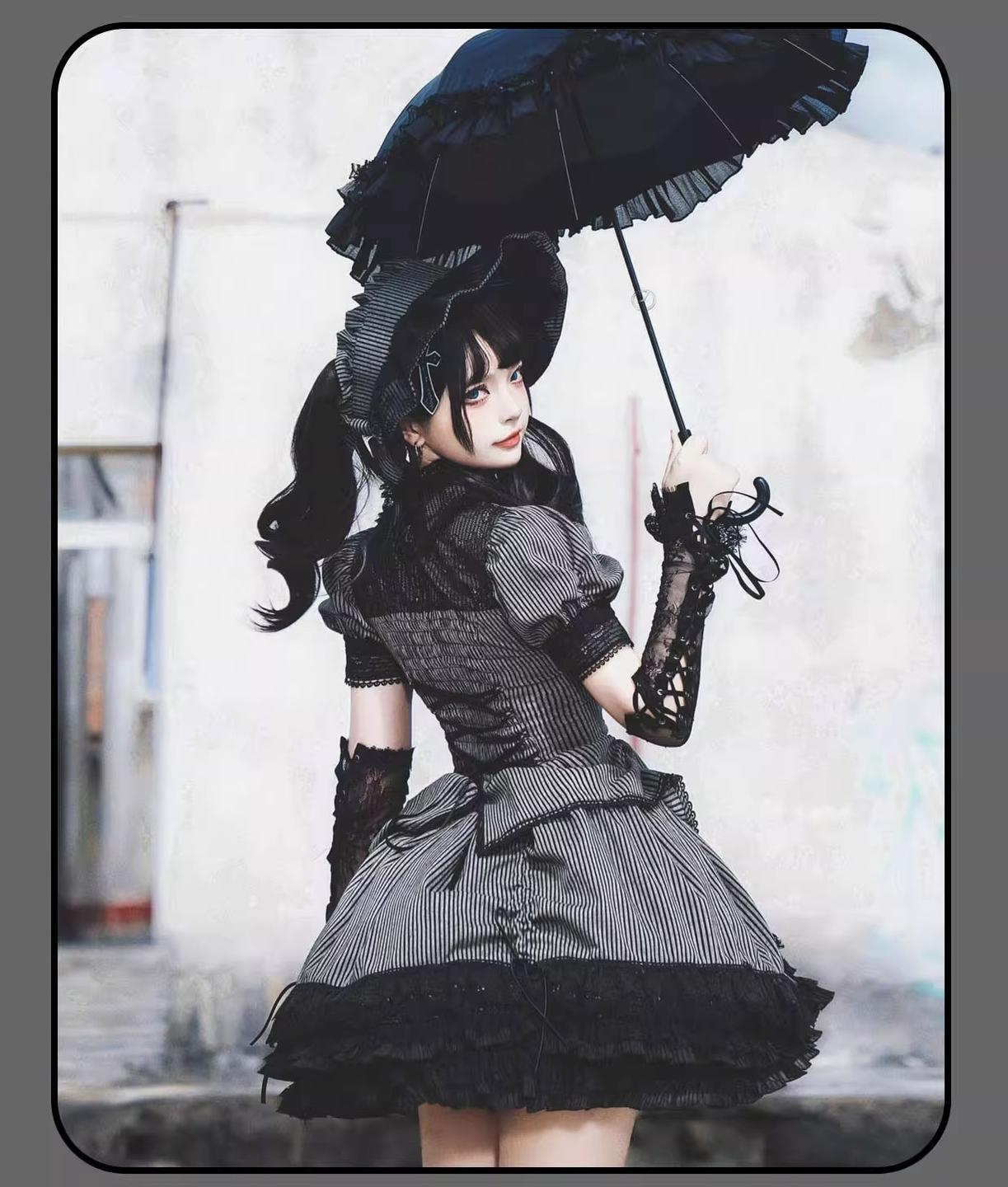 Striped Cross - Gothic Coordinated Lolita Set, Adjustable Blouse & Skirt - image 8