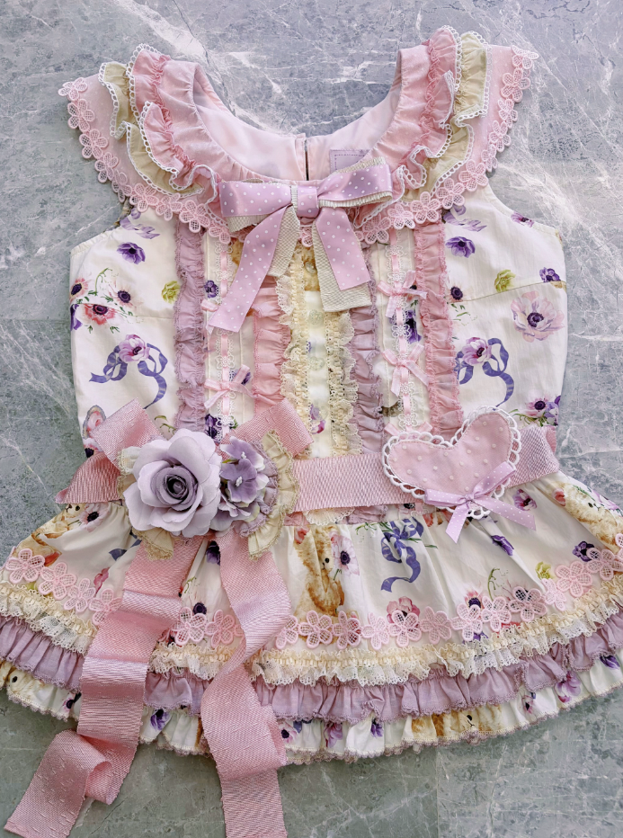Be My Sweetheart Floral Tiered Sweet Lolita OP JSK Dress and Accessories - image 11