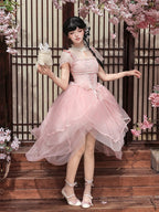 Pink Peach Blossom Chinoiserie Lolita OP Dress and Flower Hairclips Set - image 3