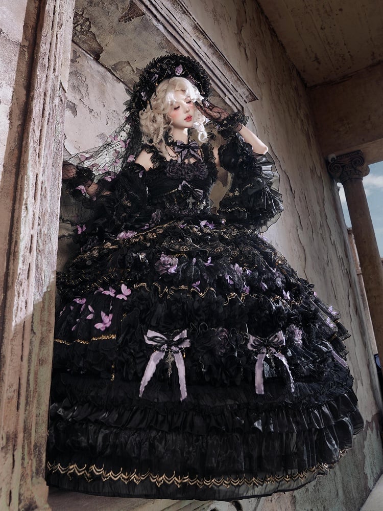 Black and Purple Floor-Length Hanayome Hime Lolita Dress - image 6