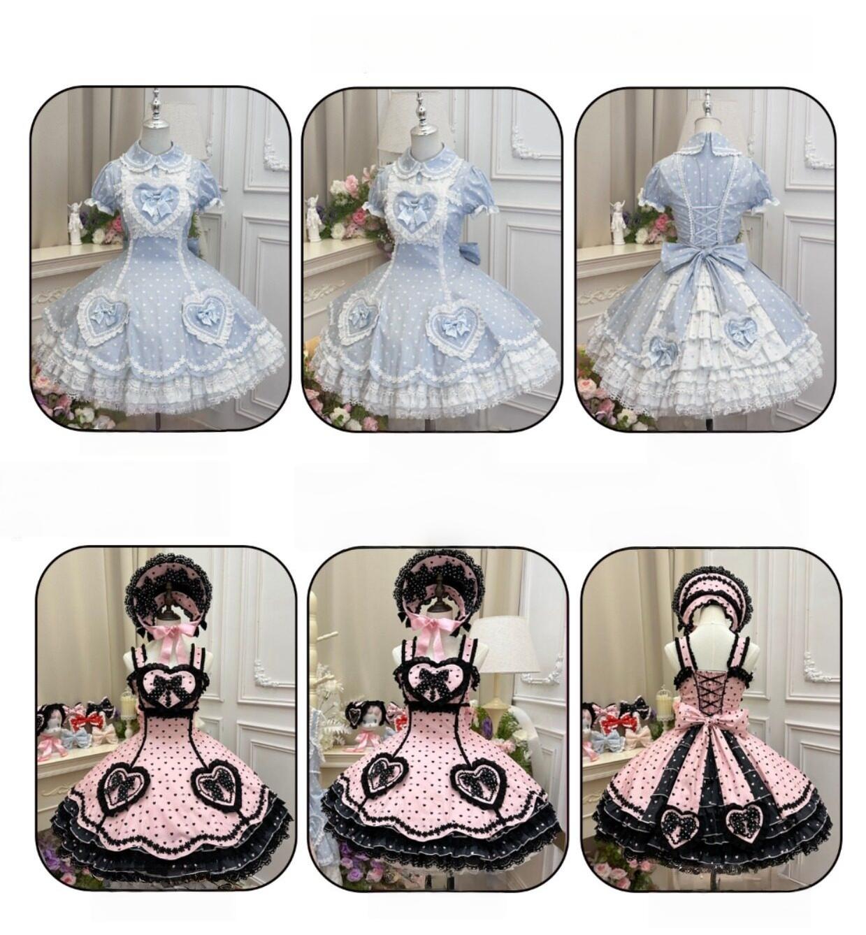 Maiden's Heart Knot - Cotton Old School Lolita Dress, Heart Polka Dot - image 18