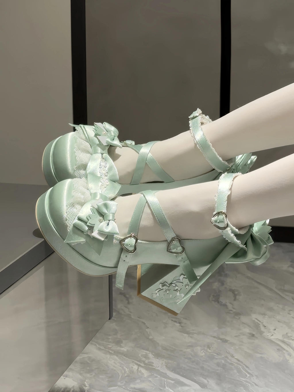 Sakura Oath - Sweet Lolita Chunky Heel, 3D Floral Decoration - image 6