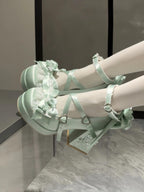 Sakura Oath - Sweet Lolita Chunky Heel, 3D Floral Decoration - image 6