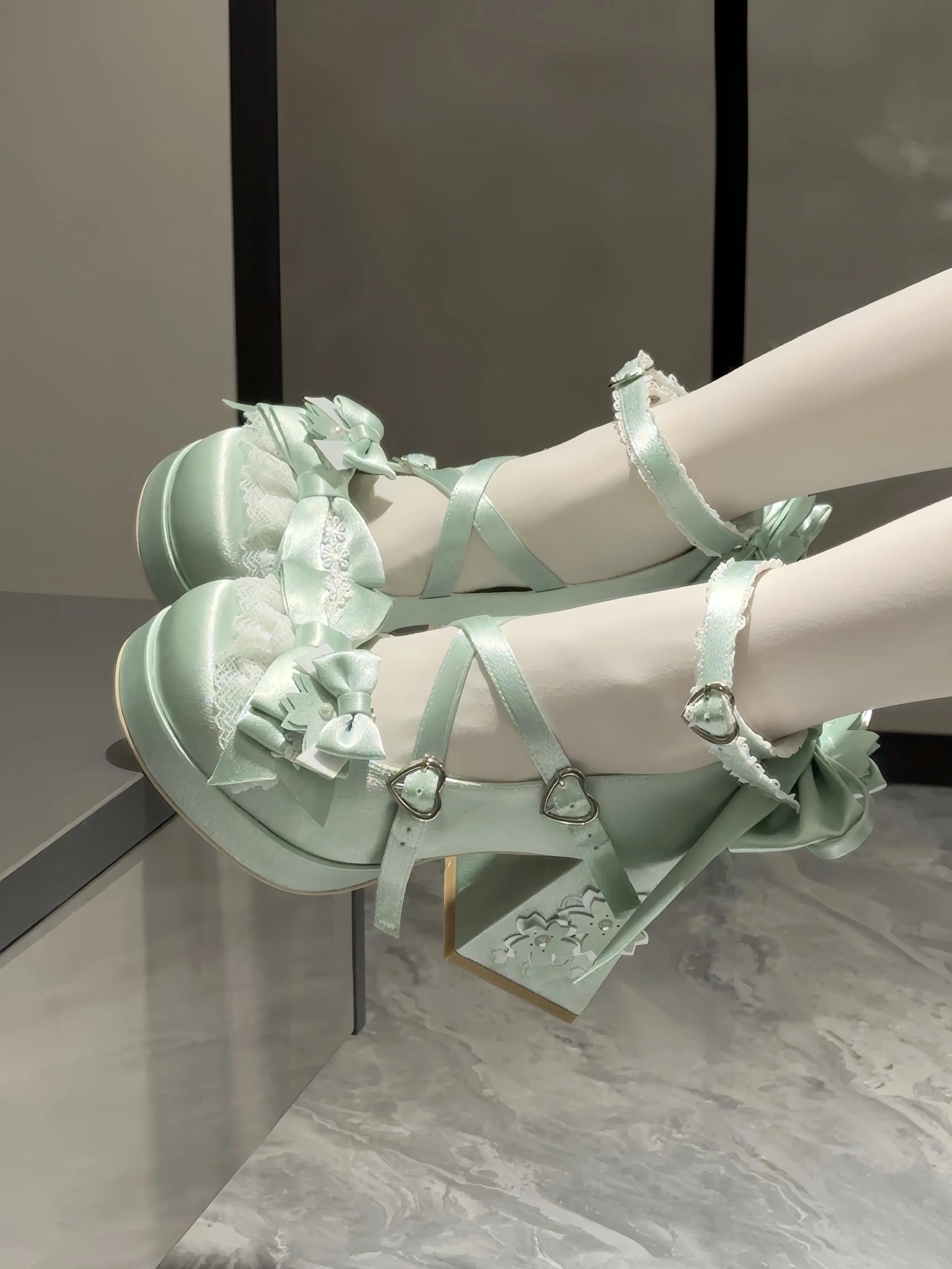 Sakura Oath - Sweet Lolita Chunky Heel, 3D Floral Decoration - image 6