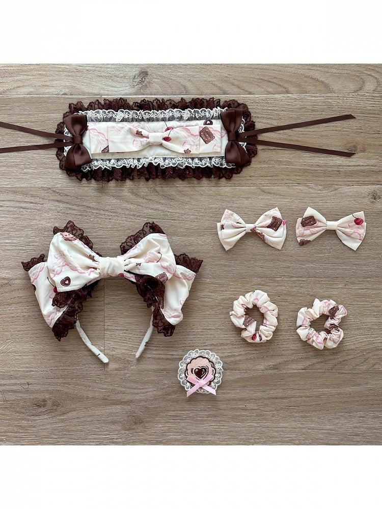 Chocolate Bow Lolita Hairband, Hairclips and KC Accessory Set - image 1