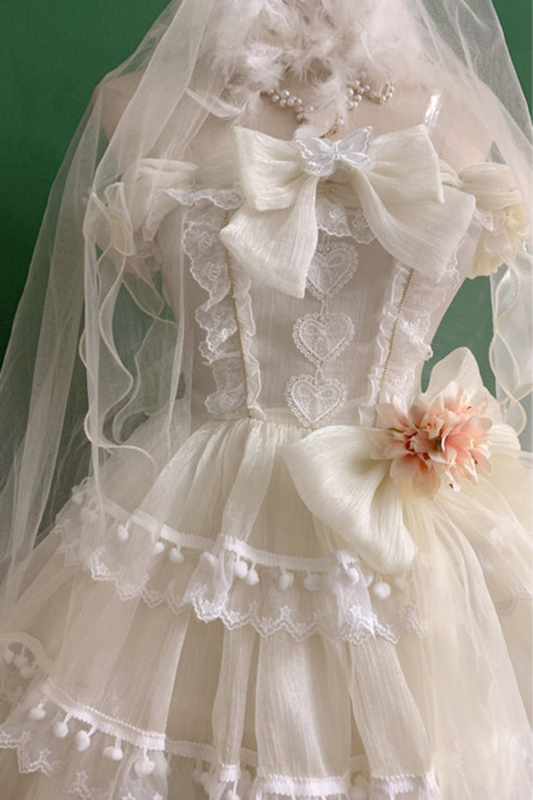 Multi-Layered Ruffled Bride Bow Pearl-Decorated Sweet Lolita JSK Dress Full Set 2 Versions - image 13