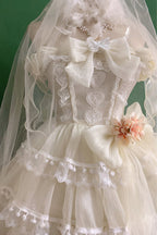 Multi-Layered Ruffled Bride Bow Pearl-Decorated Sweet Lolita JSK Dress Full Set 2 Versions - image 13