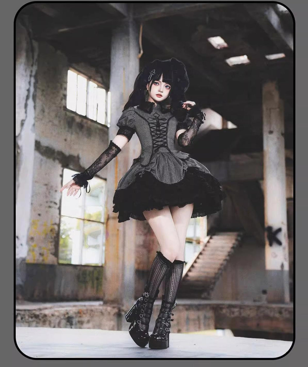 Striped Cross - Gothic Coordinated Lolita Set, Adjustable Blouse & Skirt - image 42