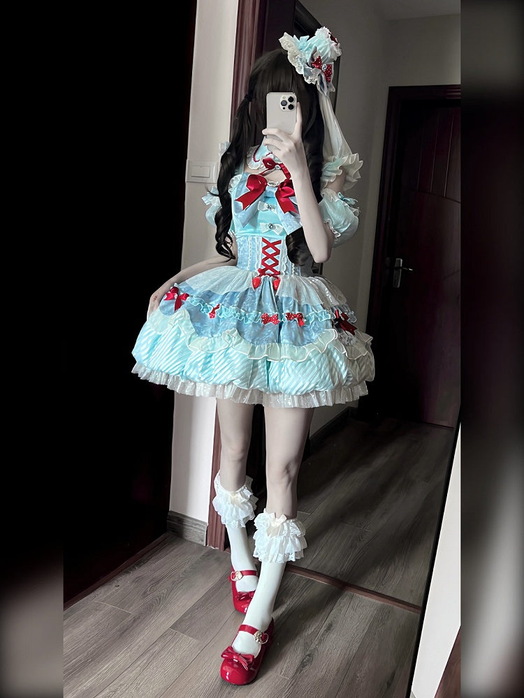 Mint Blue Idol Lolita Top and High-Waist Bubble Skirt Set - image 8