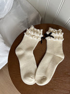 Lolita Wool Socks with Butterfly Bow and Ruffled Cuff - 5 Colors - image 9
