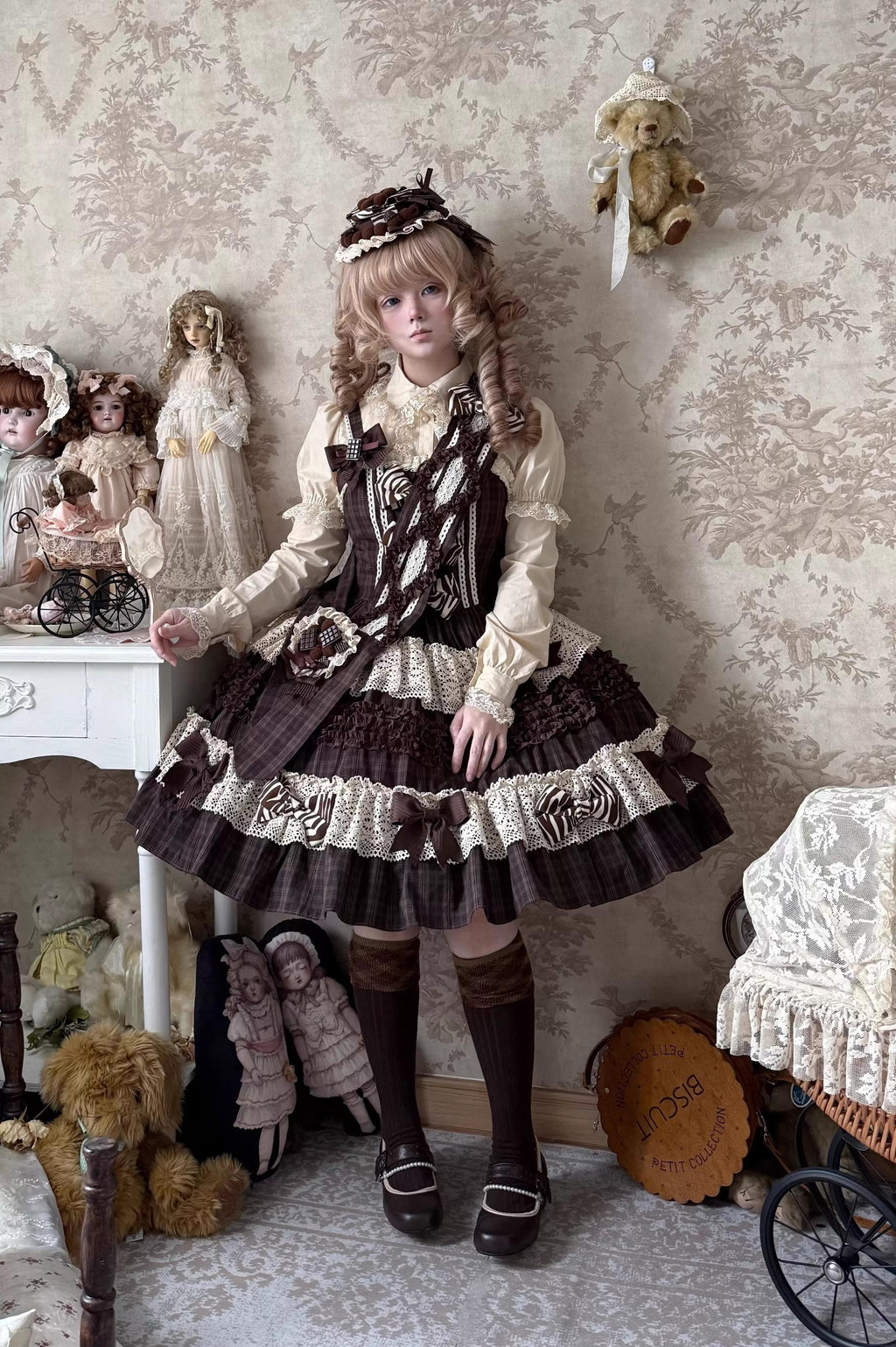 Coco Grace - Plaid Kawaii Lolita JSK Dress, Layered Ruffle & Bow and Accessories - image 8