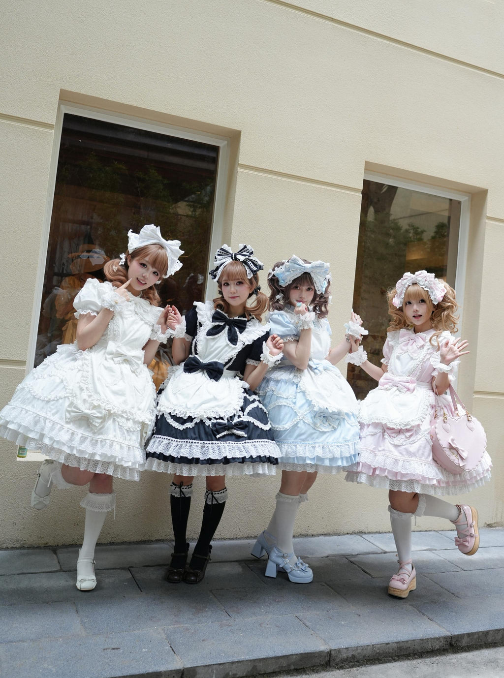 Creamy Sweet Bunny - Cotton Old School Lolita Bunny Ear OP Dress with Bows and Accessories - image 1