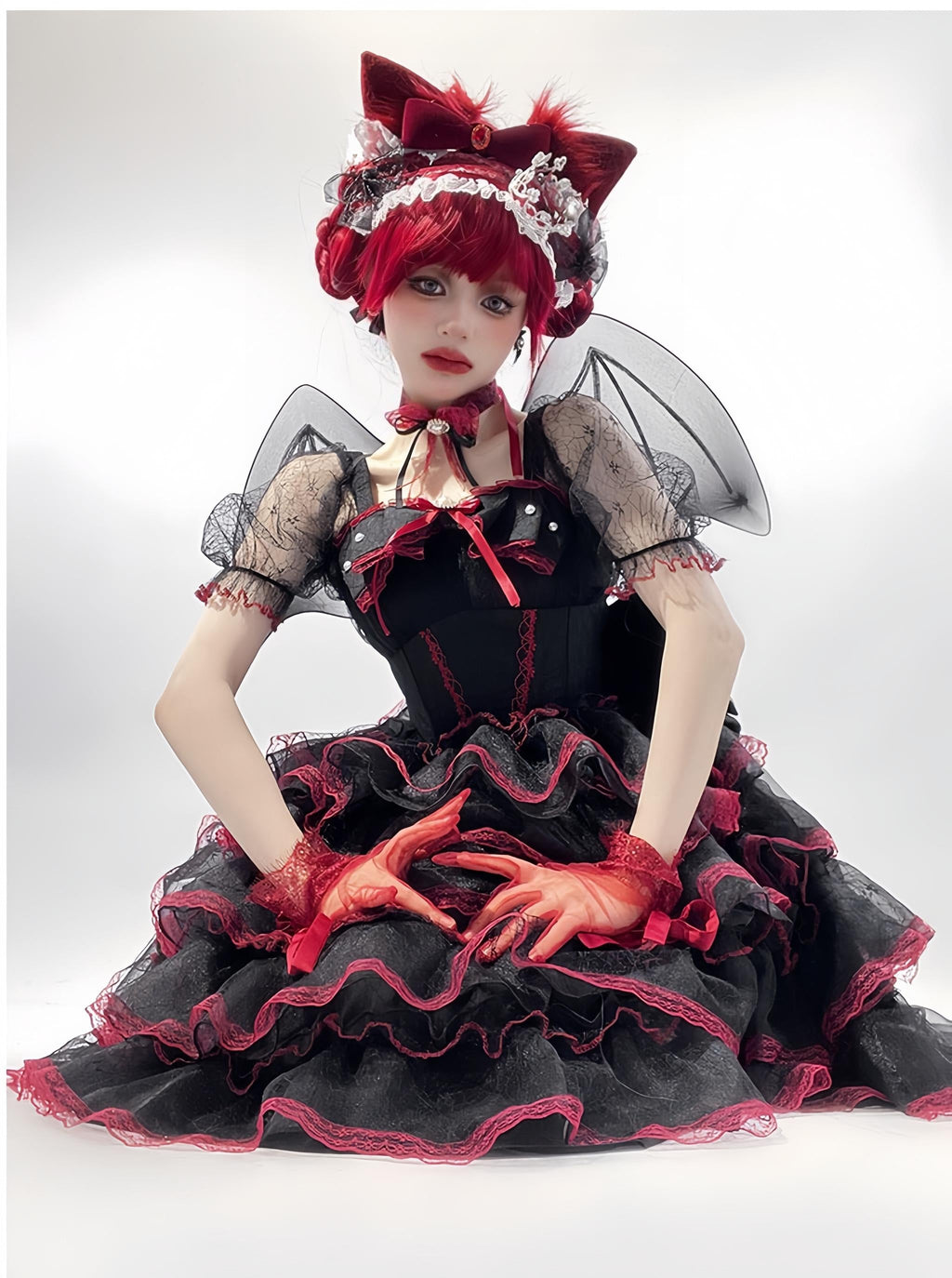 Shisan District - Wedding Lolita OP Suit with Angel Demon Wings - image 14